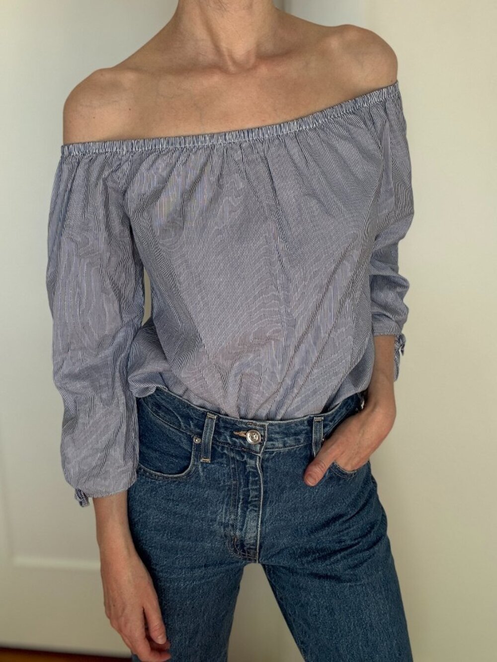 Reformation Reese Off Shoulder Striped Tie Sleeve Top — (Size: XS)